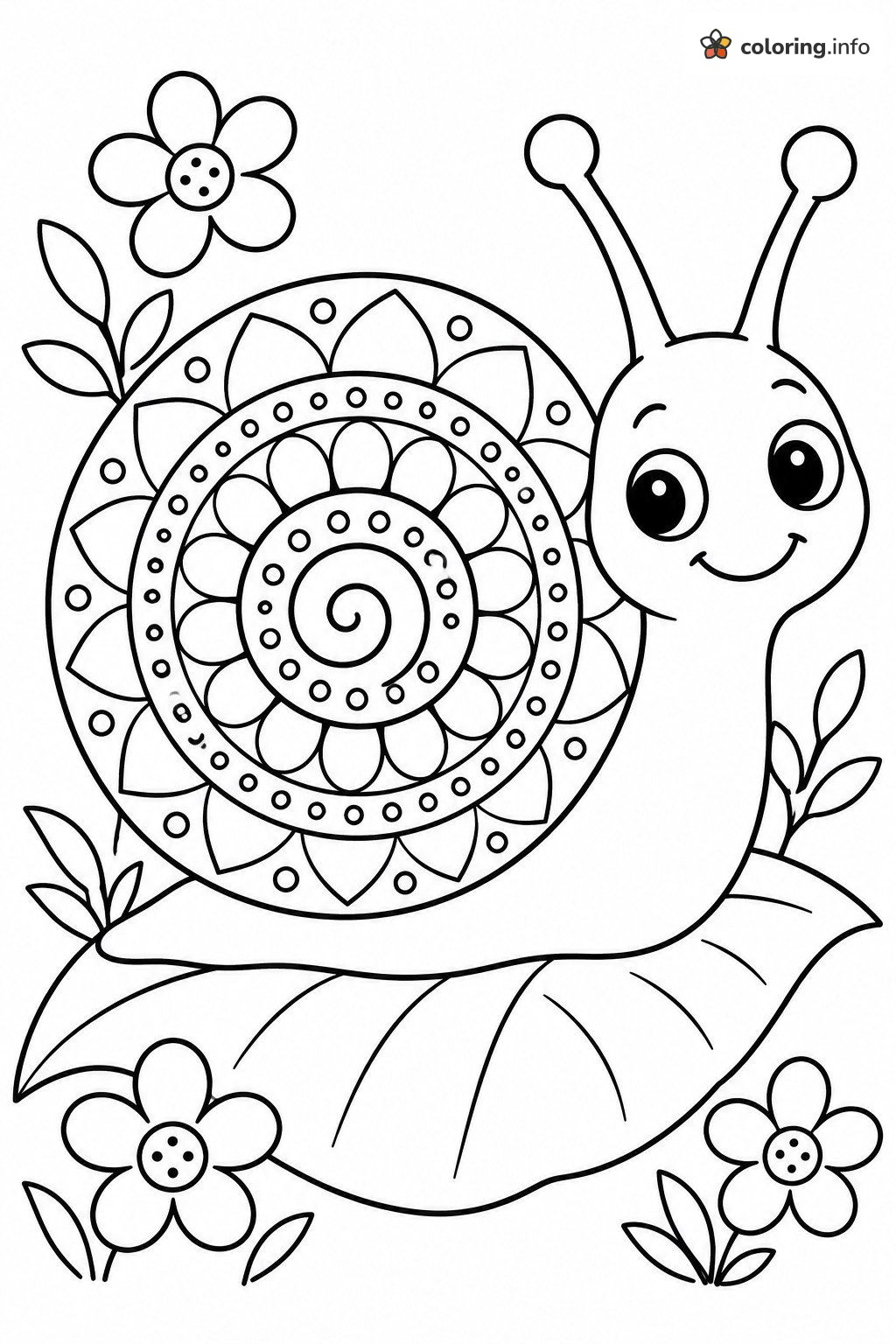 Mandala Shell Snail, an Aesthetic Leaf Scene coloring page Mandala Shell Snail, an Aesthetic Leaf Scene coloring page