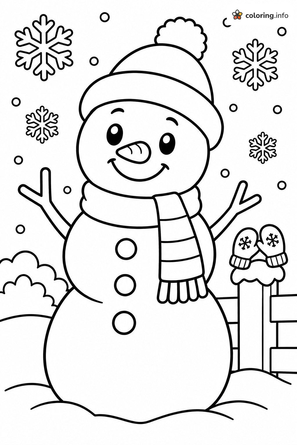 Snowman Calendar Winter Page with Pom-Pom Hat and Scarf coloring page Snowman Calendar Winter Page with Pom-Pom Hat and Scarf coloring page