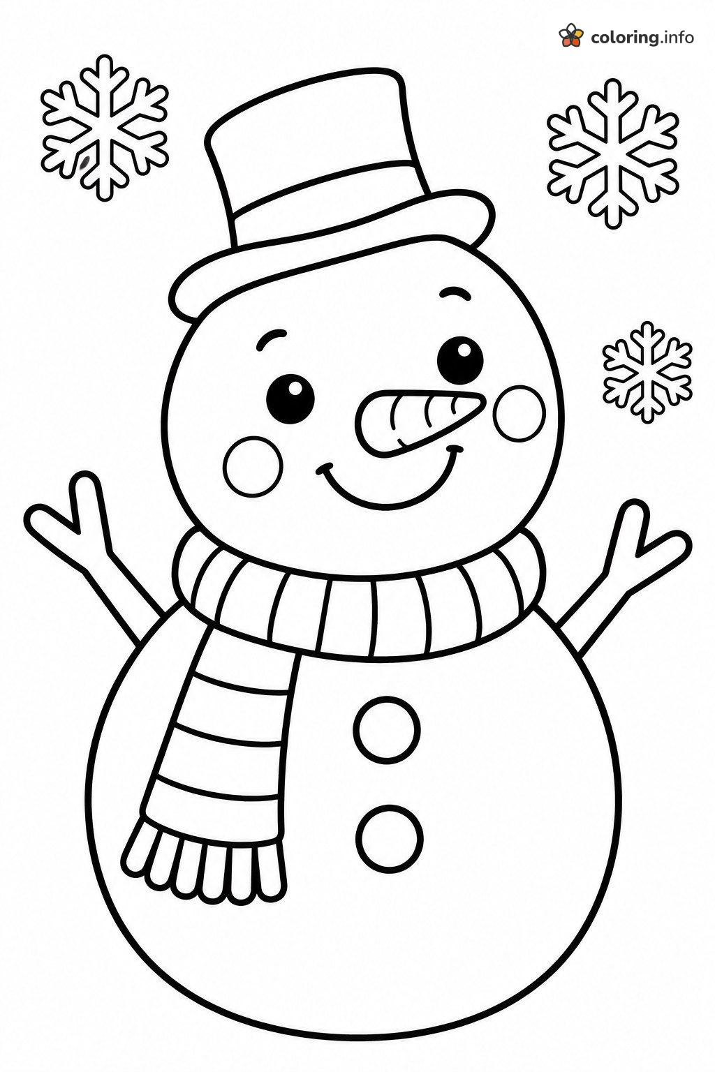 Happy Frozen Snowman With Top Hat and Scarf coloring page Happy Frozen Snowman With Top Hat and Scarf coloring page