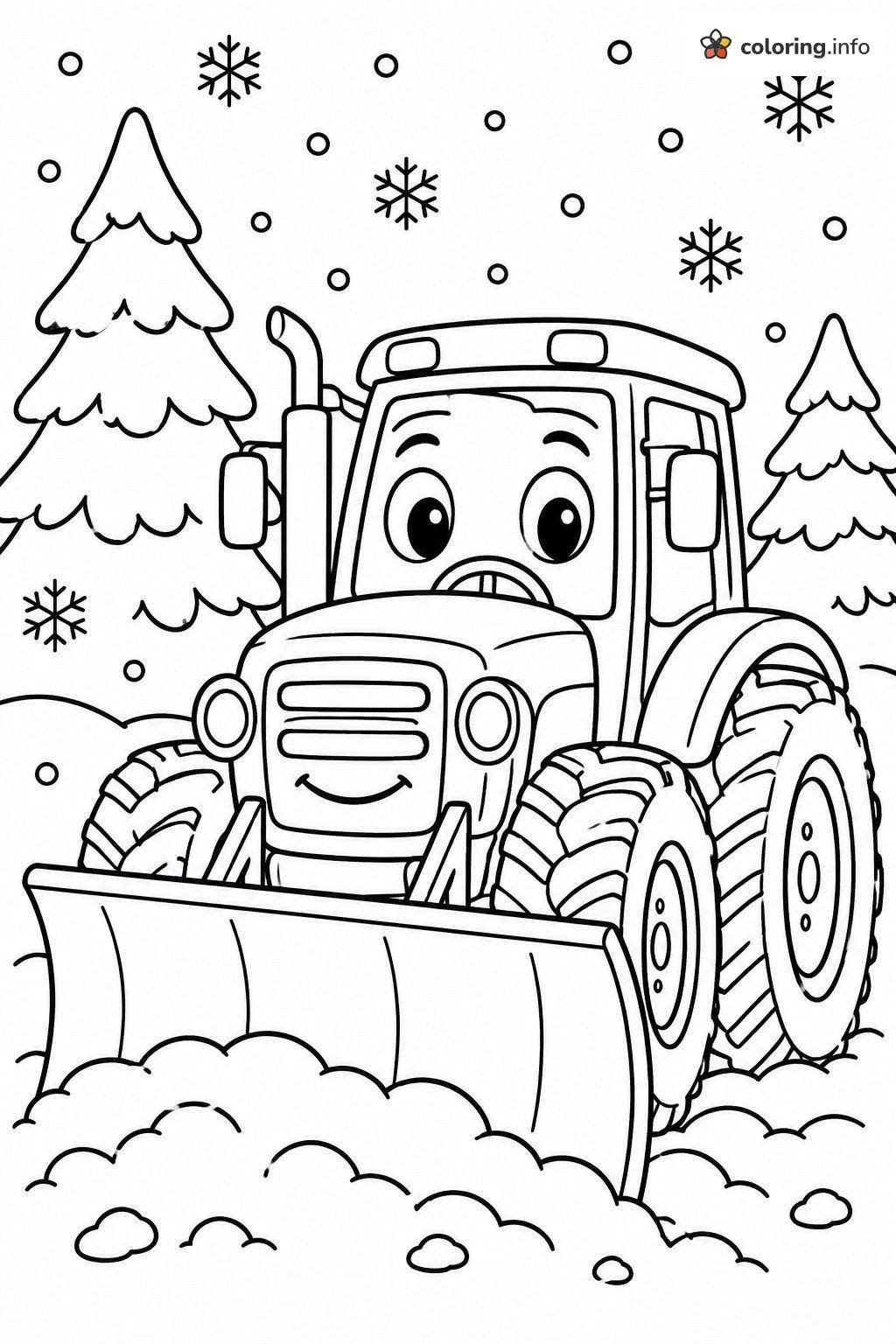 Snowplow Tractor Pushing Through Winter Pines coloring page Snowplow Tractor Pushing Through Winter Pines coloring page