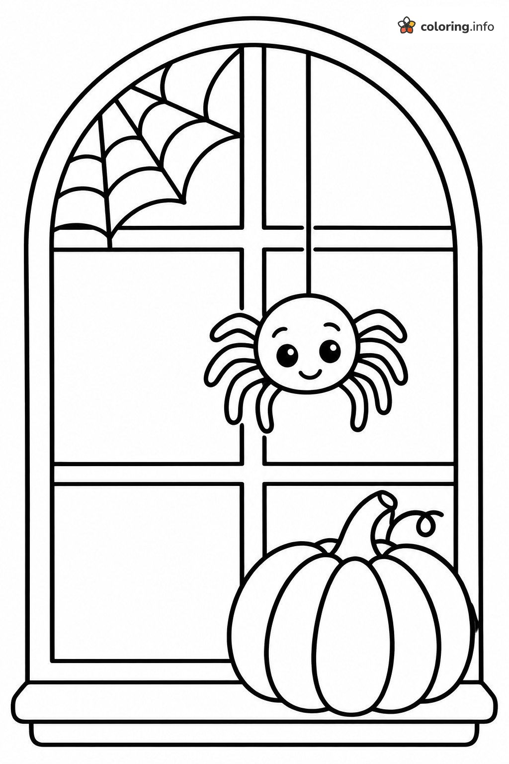 Spider and Pumpkin in a Haunted House Window coloring page Spider and Pumpkin in a Haunted House Window coloring page