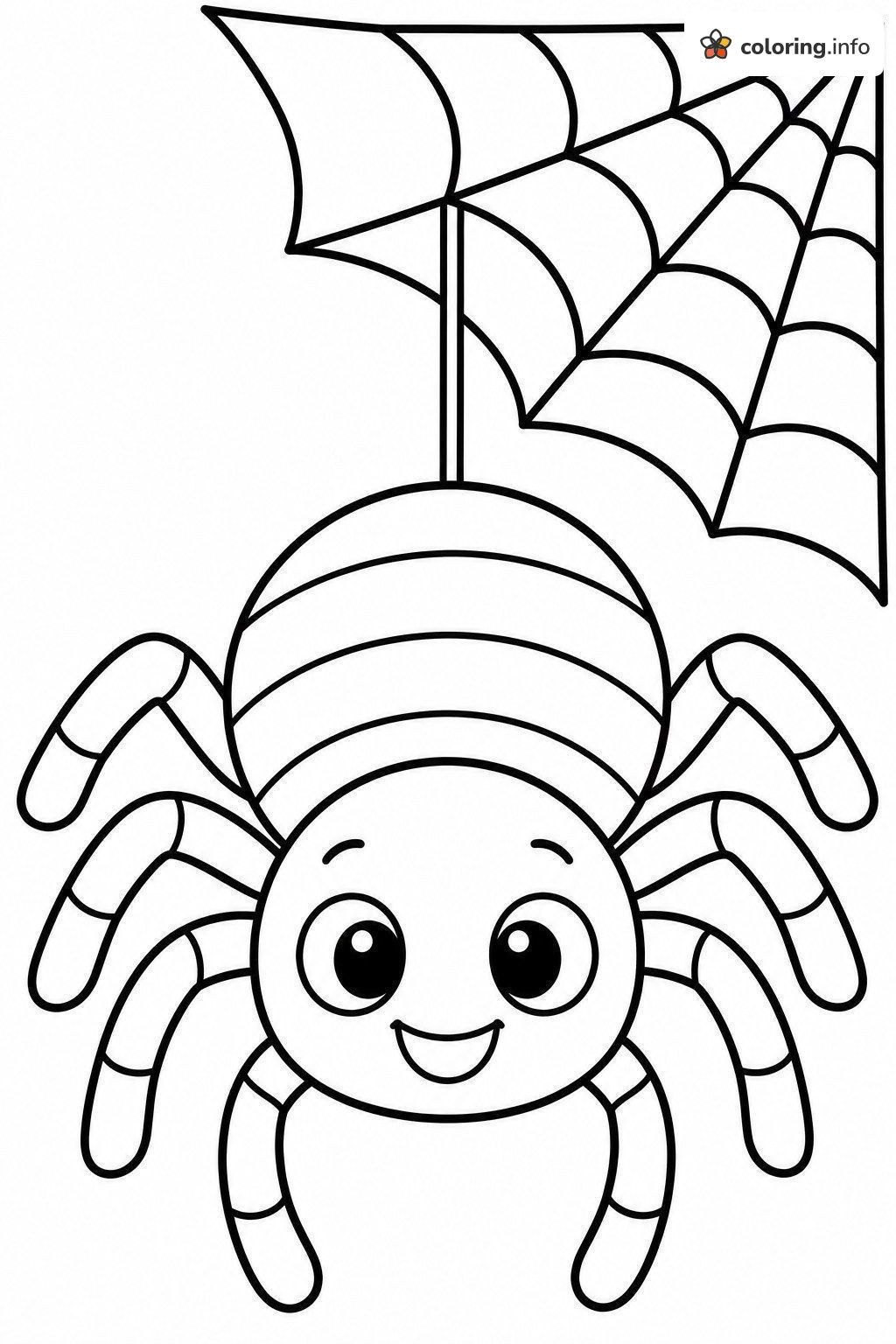 Friendly Spider Dangling From a Halloween Web coloring sheet Friendly Spider Dangling From a Halloween Web coloring sheet