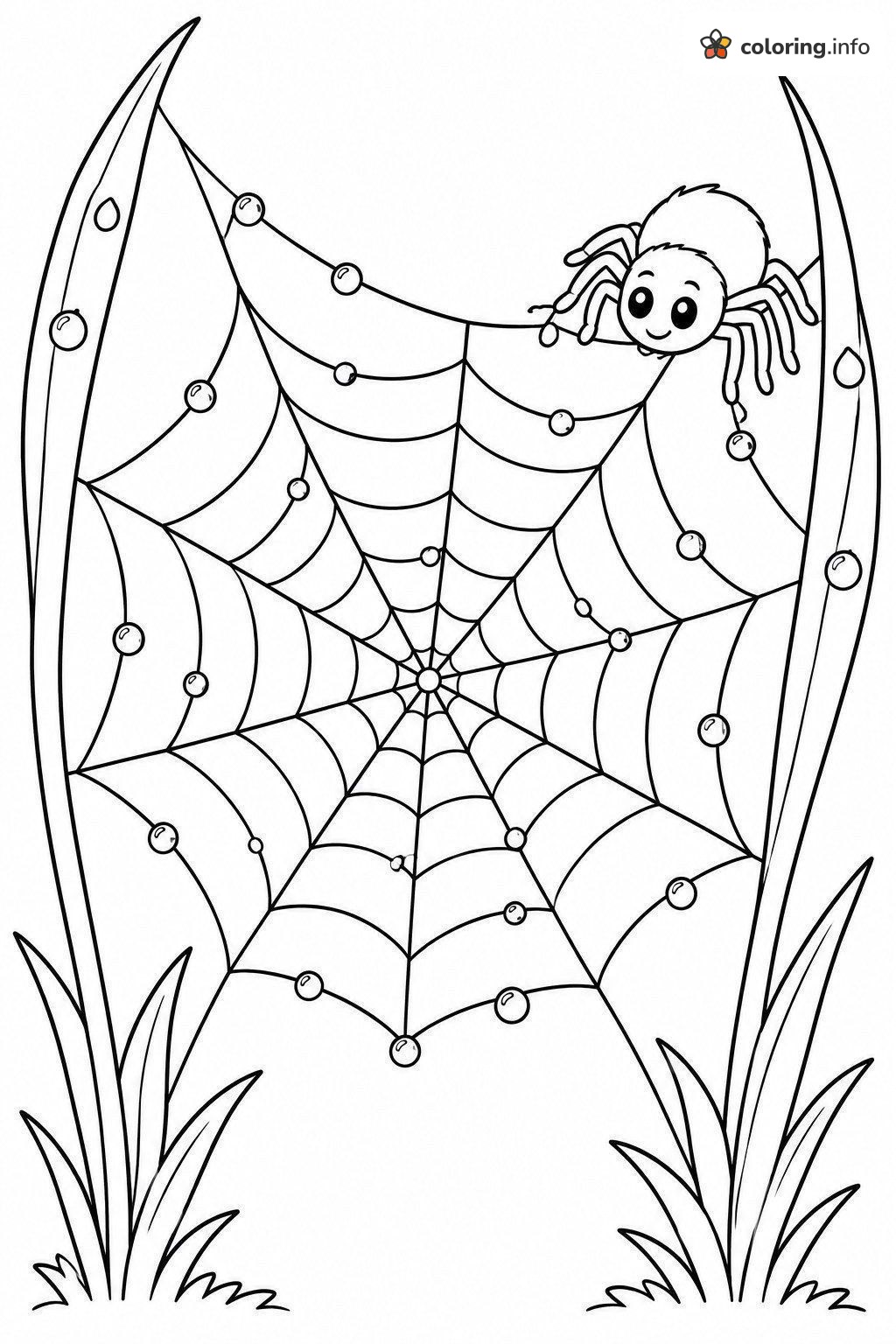 Dewdrop Web Spider Peeking Between Grass Blades coloring page Dewdrop Web Spider Peeking Between Grass Blades coloring page