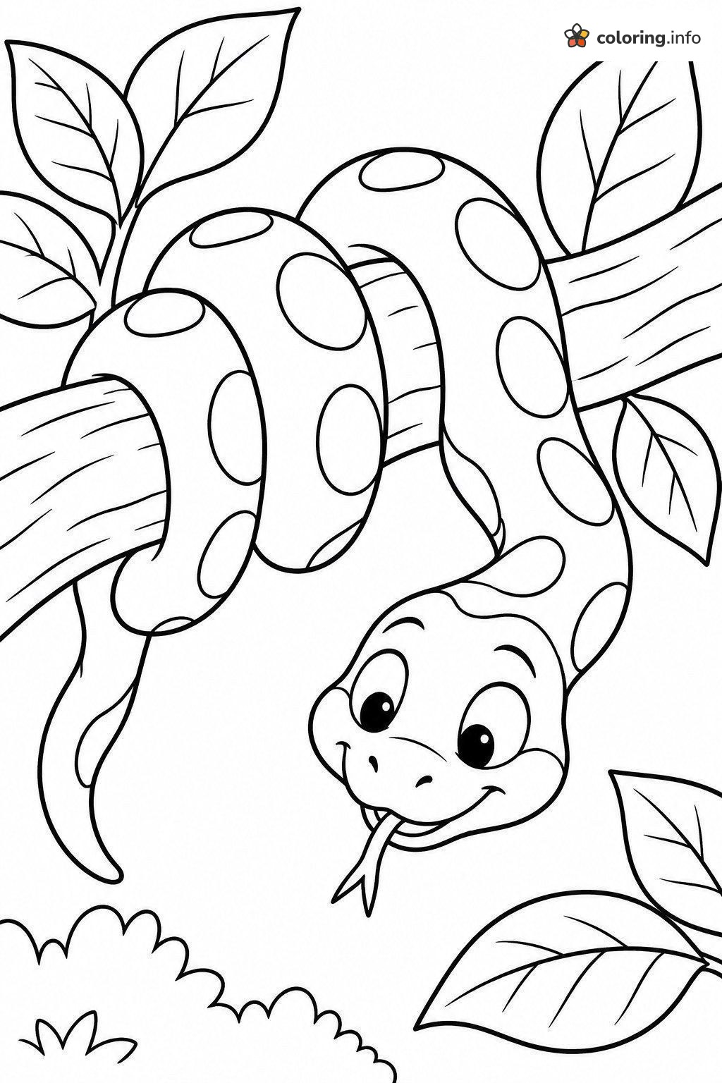 Spotted Snake Hanging from a Leafy Branch coloring sheet Spotted Snake Hanging from a Leafy Branch coloring sheet