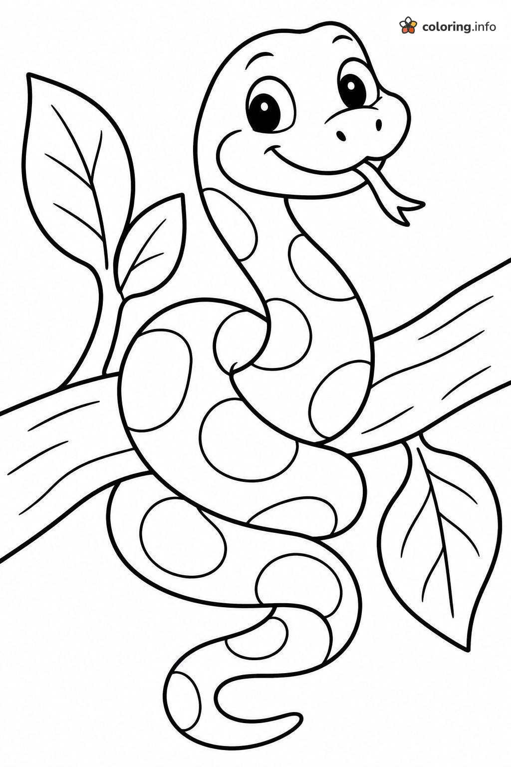 Reptiles Fun: Spotted Snake Curled Around a Leafy Branch coloring page Reptiles Fun: Spotted Snake Curled Around a Leafy Branch coloring page
