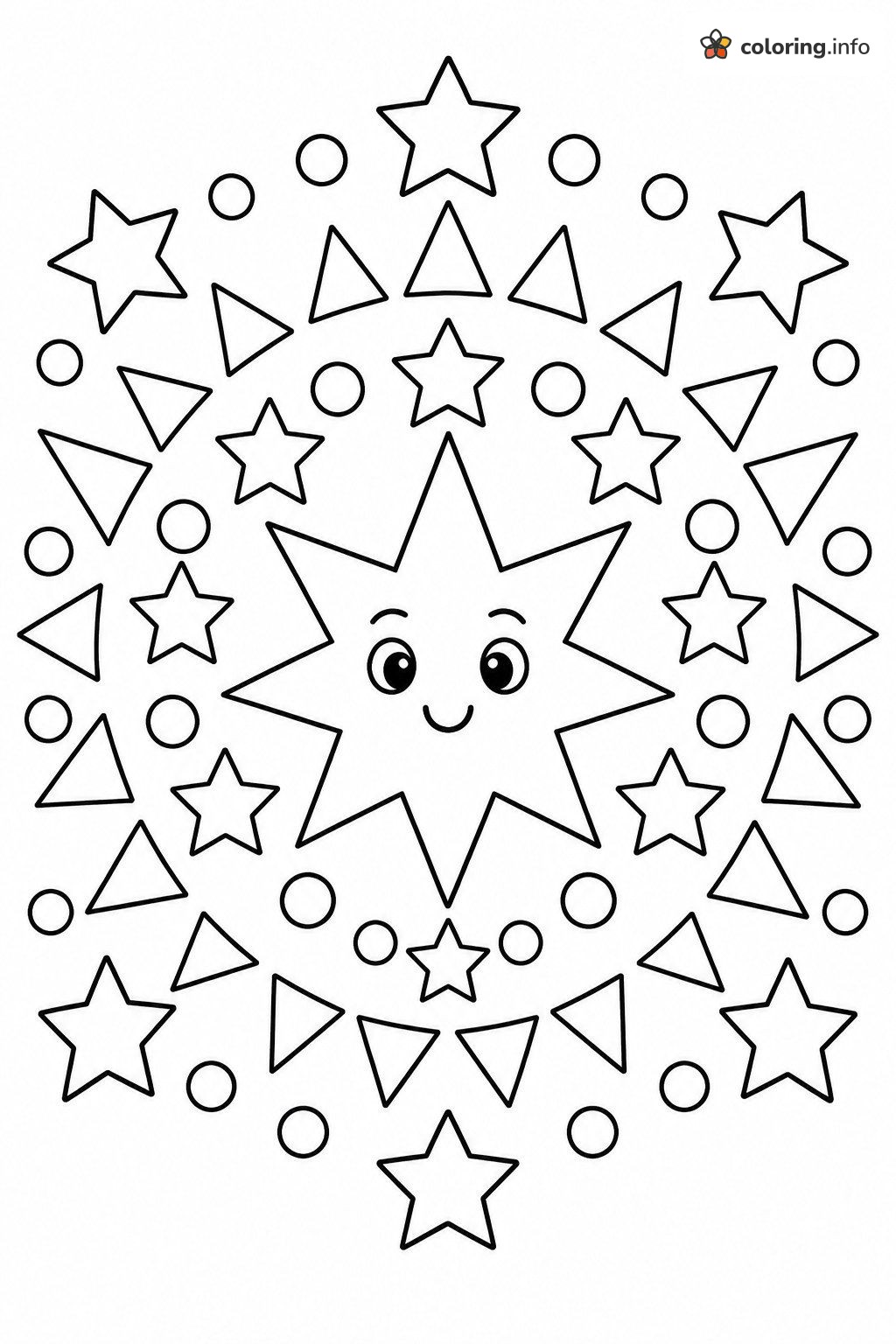Star Mandala, Aesthetic Smiling Star Design coloring sheet Star Mandala, Aesthetic Smiling Star Design coloring sheet