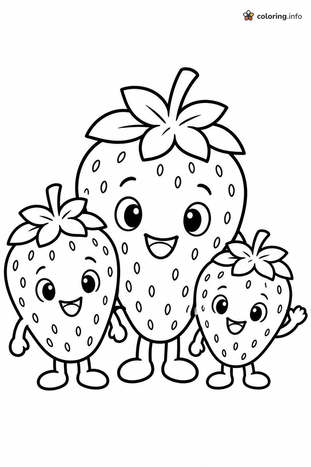 Strawberry Family Standing Hand in Hand printable coloring page Strawberry Family Standing Hand in Hand printable coloring page