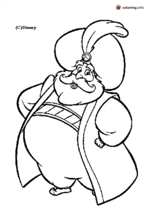 Cheerful Sultan Hands on Hips, Aladdin Printable printable coloring page Cheerful Sultan Hands on Hips, Aladdin Printable printable coloring page