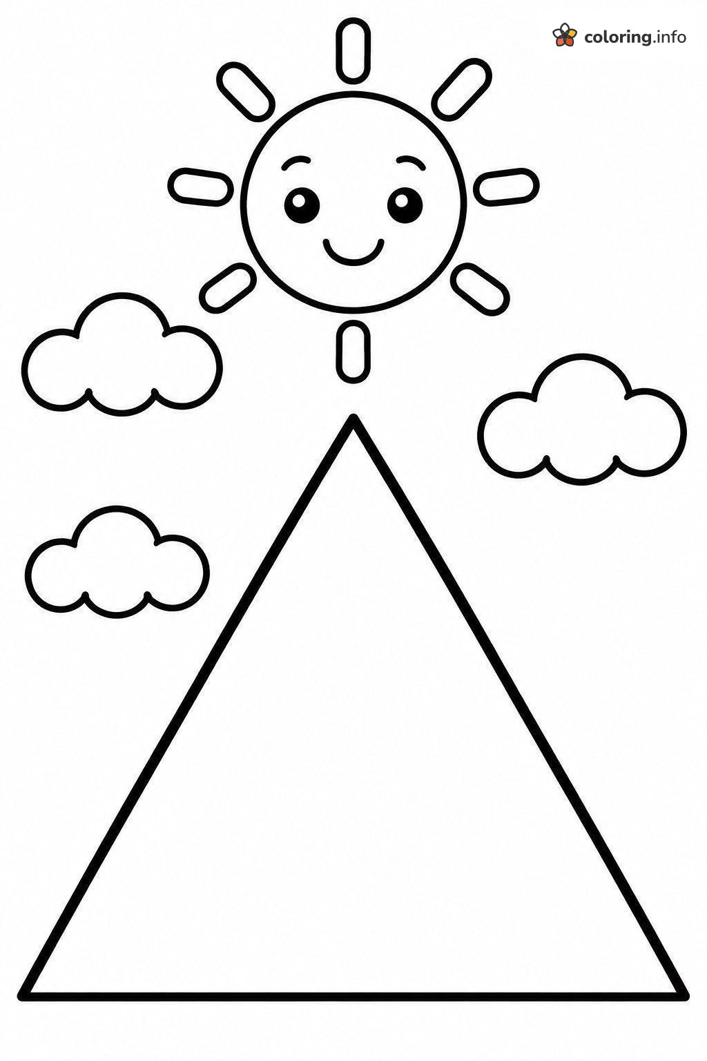 Big Triangle Geometric Page with Smiling Sun and Clouds coloring page Big Triangle Geometric Page with Smiling Sun and Clouds coloring page