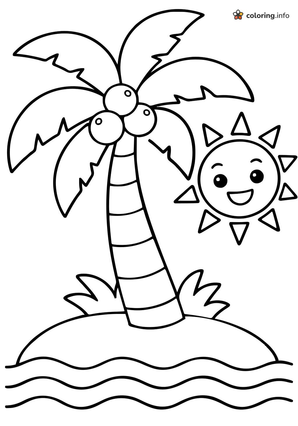 Sunny Palm Island in Romero Britto style coloring page Sunny Palm Island in Romero Britto style coloring page