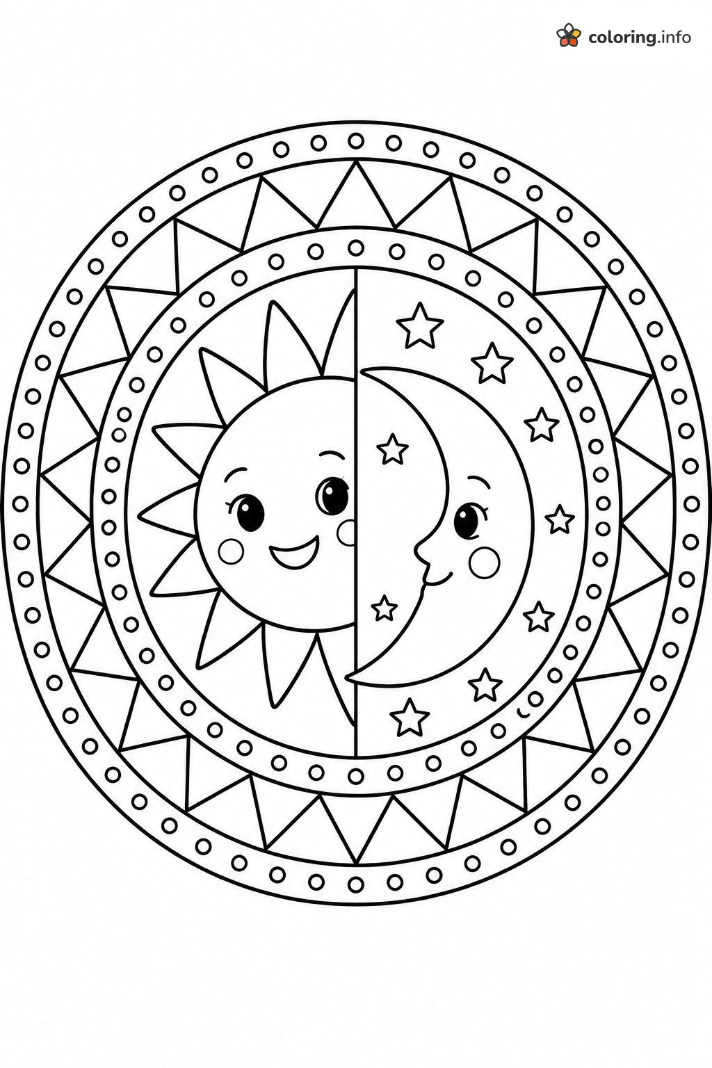 Sun and Moon Aesthetic Mandala Circle coloring page Sun and Moon Aesthetic Mandala Circle coloring page