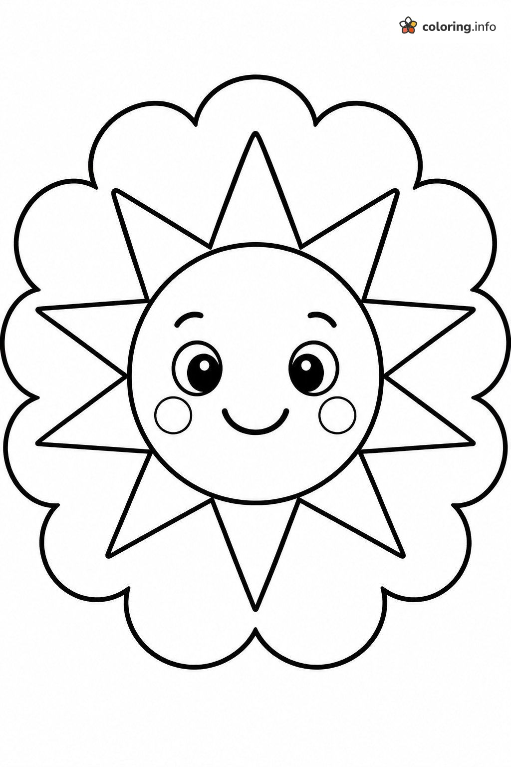Sunny Face Advanced Designs Page with Scalloped Cloud Border coloring page Sunny Face Advanced Designs Page with Scalloped Cloud Border coloring page