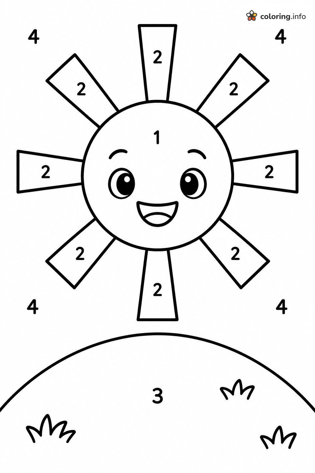 Sunny Face and Grassy Hill, Color by Number (Adult) coloring page Sunny Face and Grassy Hill, Color by Number (Adult) coloring page