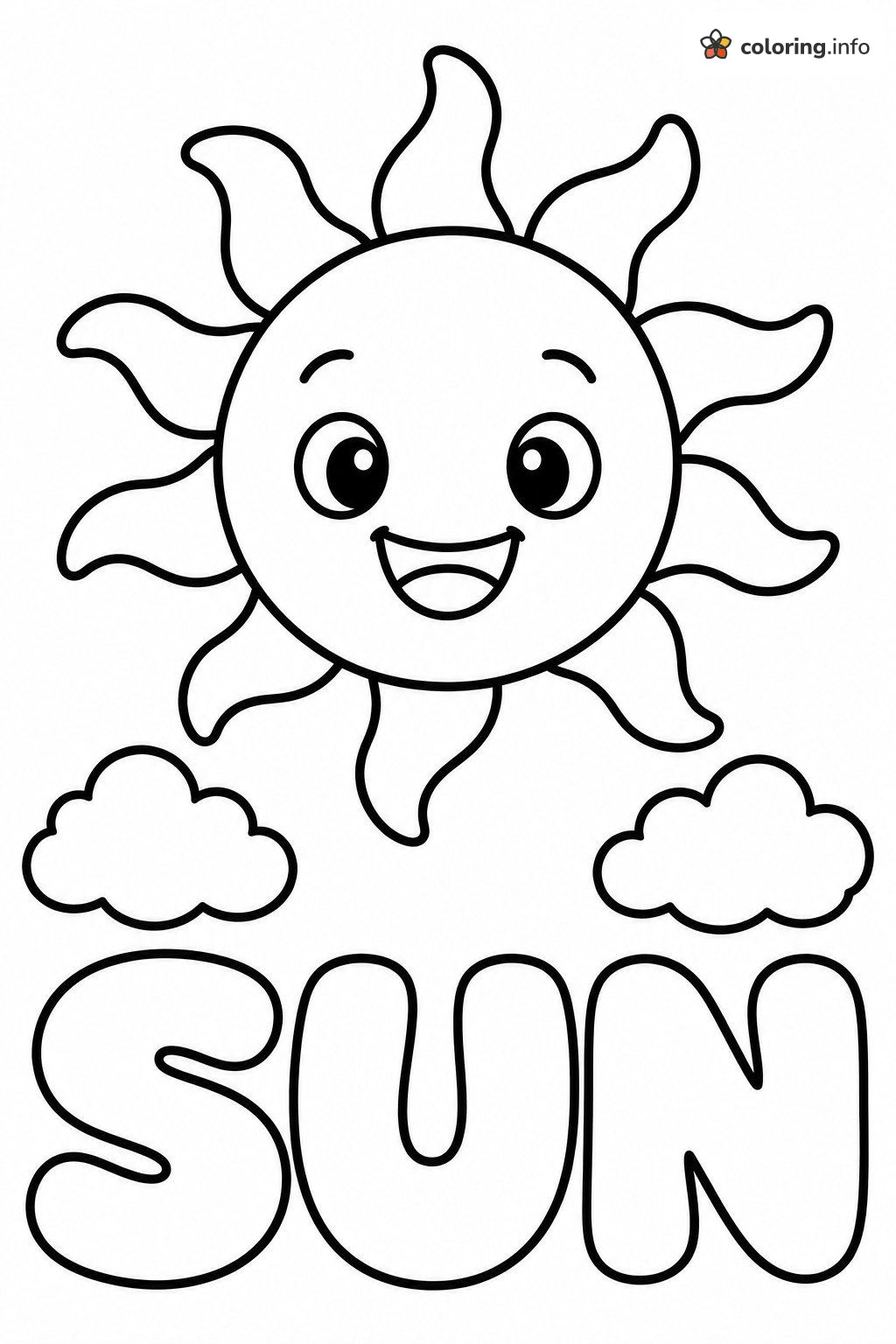 Happy Sun and Clouds Words Page printable coloring page Happy Sun and Clouds Words Page printable coloring page