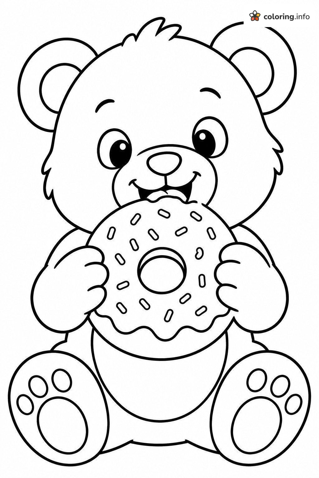 Teddy Bear Taking a Bite of a Sprinkle Donut coloring page Teddy Bear Taking a Bite of a Sprinkle Donut coloring page