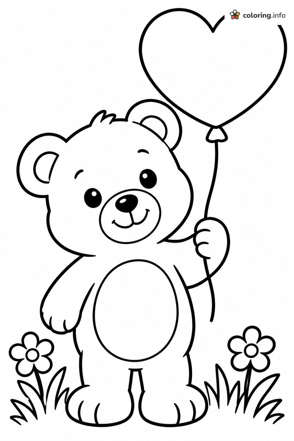 Teddy Bear with a Heart Balloon of Love coloring page Teddy Bear with a Heart Balloon of Love coloring page