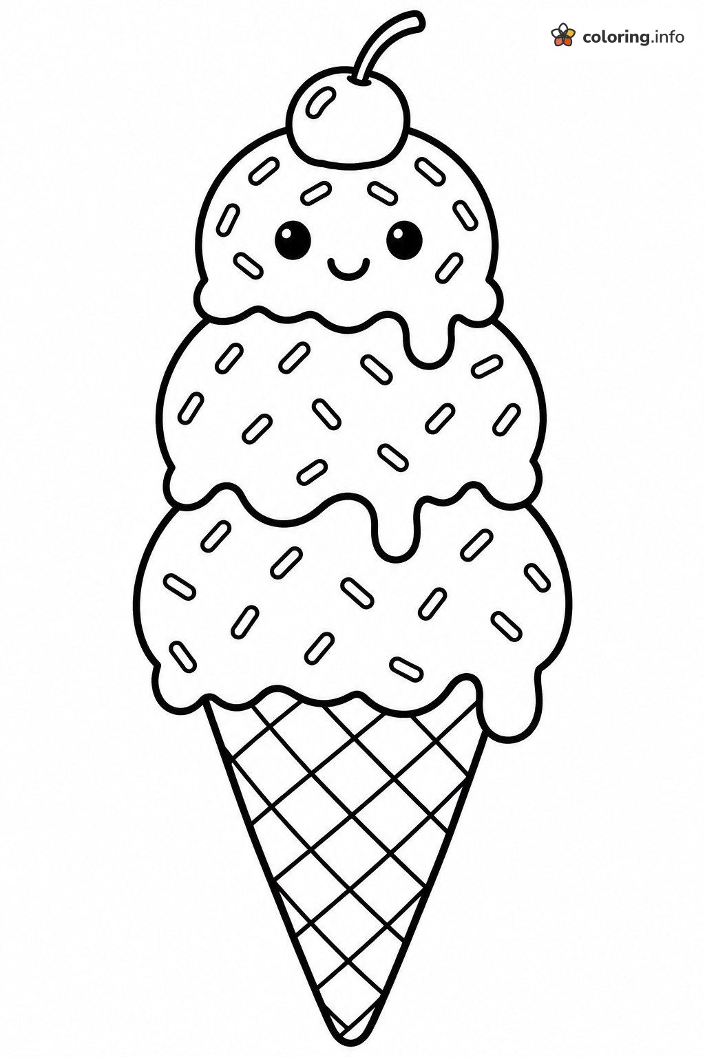 Three-Scoop Ice Cream Cone with Sprinkles and a Cherry coloring sheet Three-Scoop Ice Cream Cone with Sprinkles and a Cherry coloring sheet