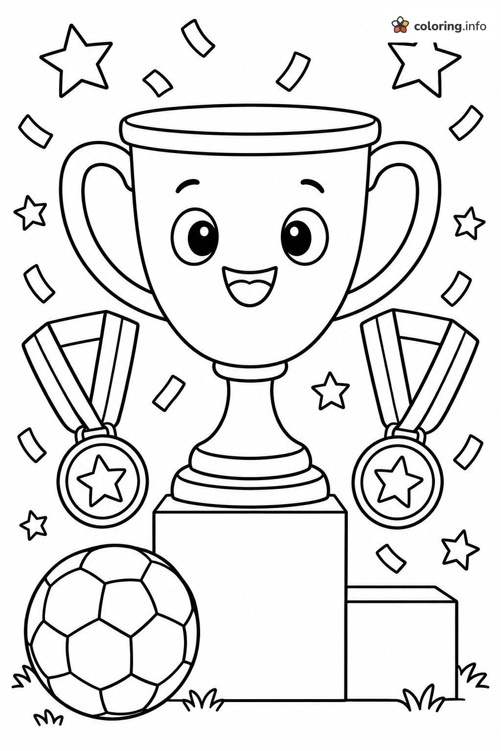 Soccer Trophy Podium with Medals coloring page Soccer Trophy Podium with Medals coloring page