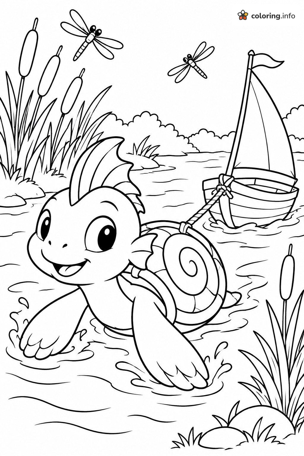 Pond Paddle: Squirtle Pulling a Sailboat coloring page Pond Paddle: Squirtle Pulling a Sailboat coloring page