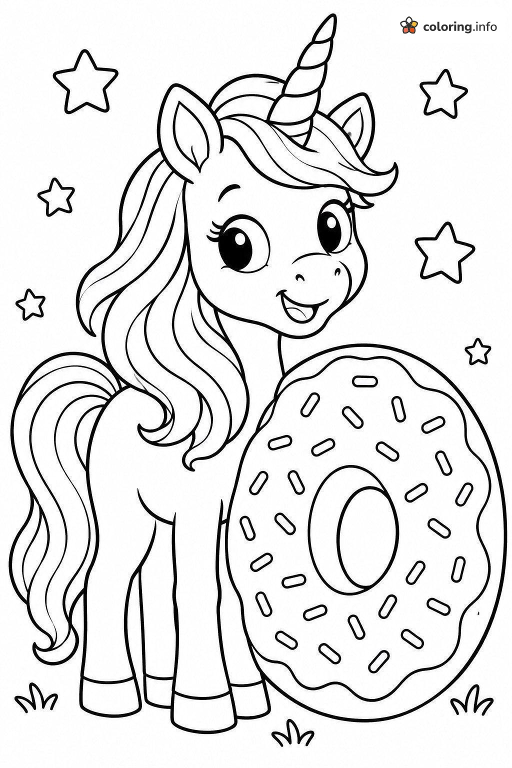 Baby Unicorn Next to a Giant Sprinkle Donut coloring sheet Baby Unicorn Next to a Giant Sprinkle Donut coloring sheet