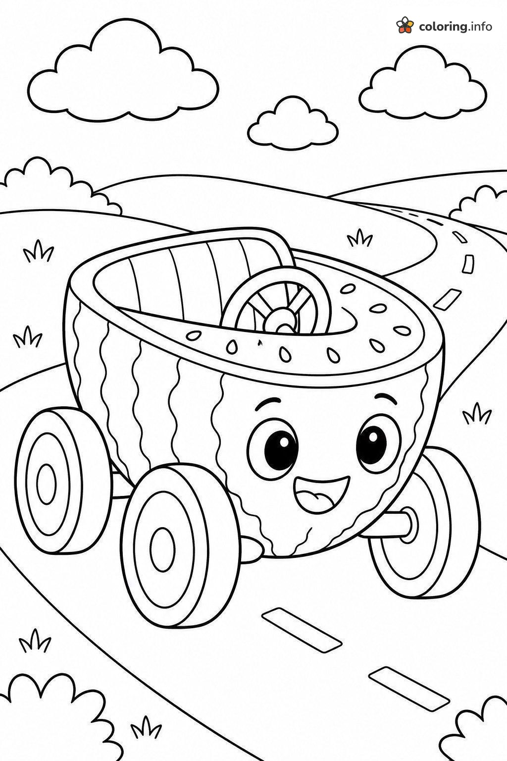 Watermelon Car on a Winding Country Road coloring page Watermelon Car on a Winding Country Road coloring page