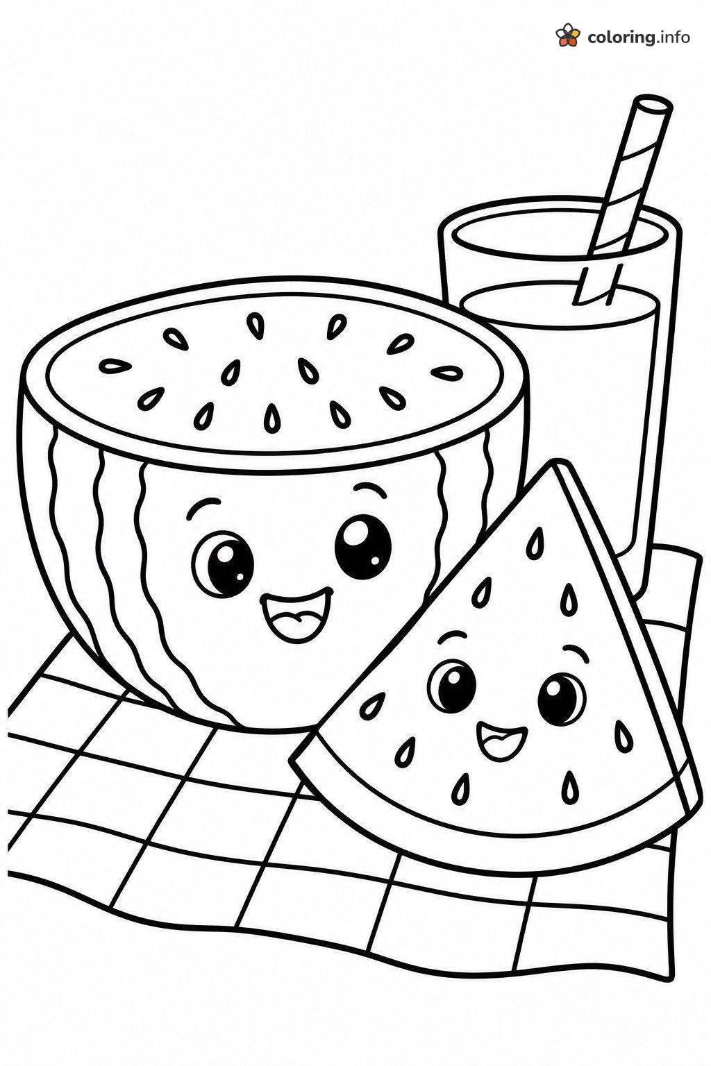 Picnic Watermelon Fruit Half and Slice coloring page Picnic Watermelon Fruit Half and Slice coloring page