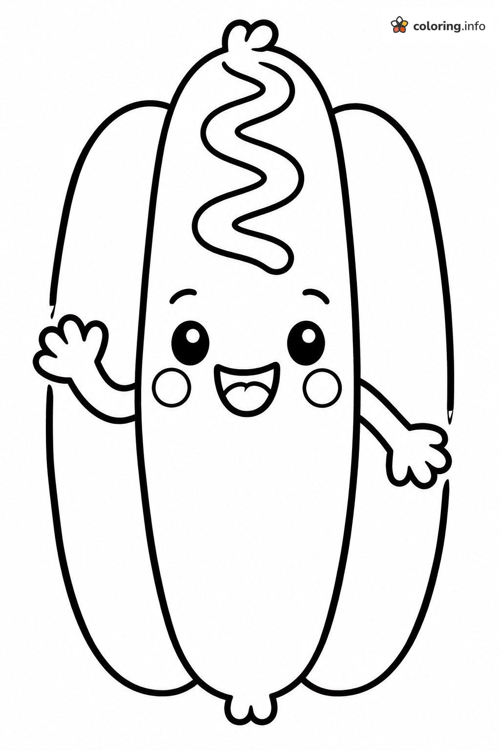 Friendly Waving Hot Dog Character with a Big Smile coloring sheet Friendly Waving Hot Dog Character with a Big Smile coloring sheet