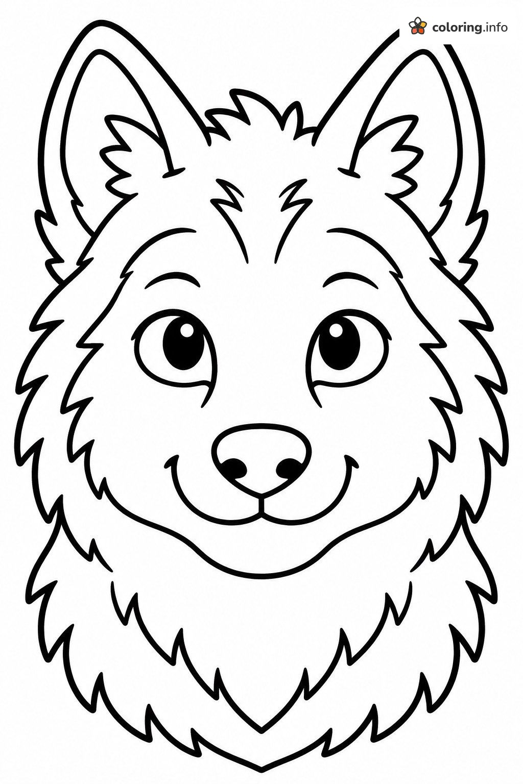 Big Smiling Wolf Face Close-Up coloring page Big Smiling Wolf Face Close-Up coloring page