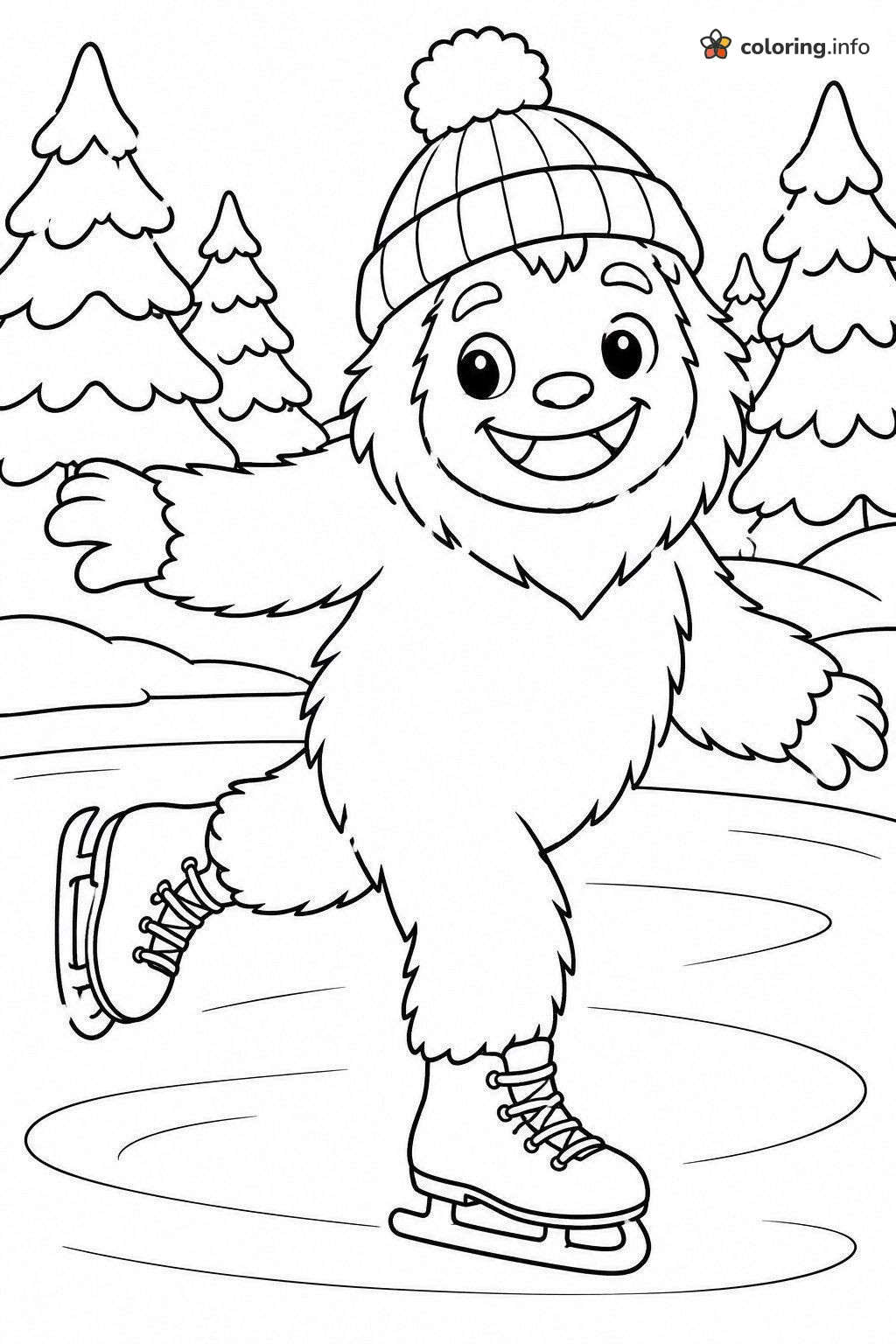 Skating Yeti With a Pom-Pom Hat coloring page Skating Yeti With a Pom-Pom Hat coloring page