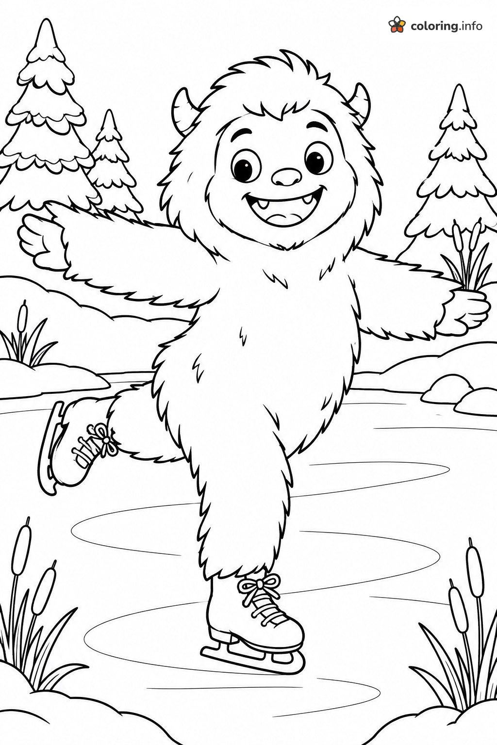 Ice Skating Yeti Twirling on a Frozen Pond coloring sheet Ice Skating Yeti Twirling on a Frozen Pond coloring sheet