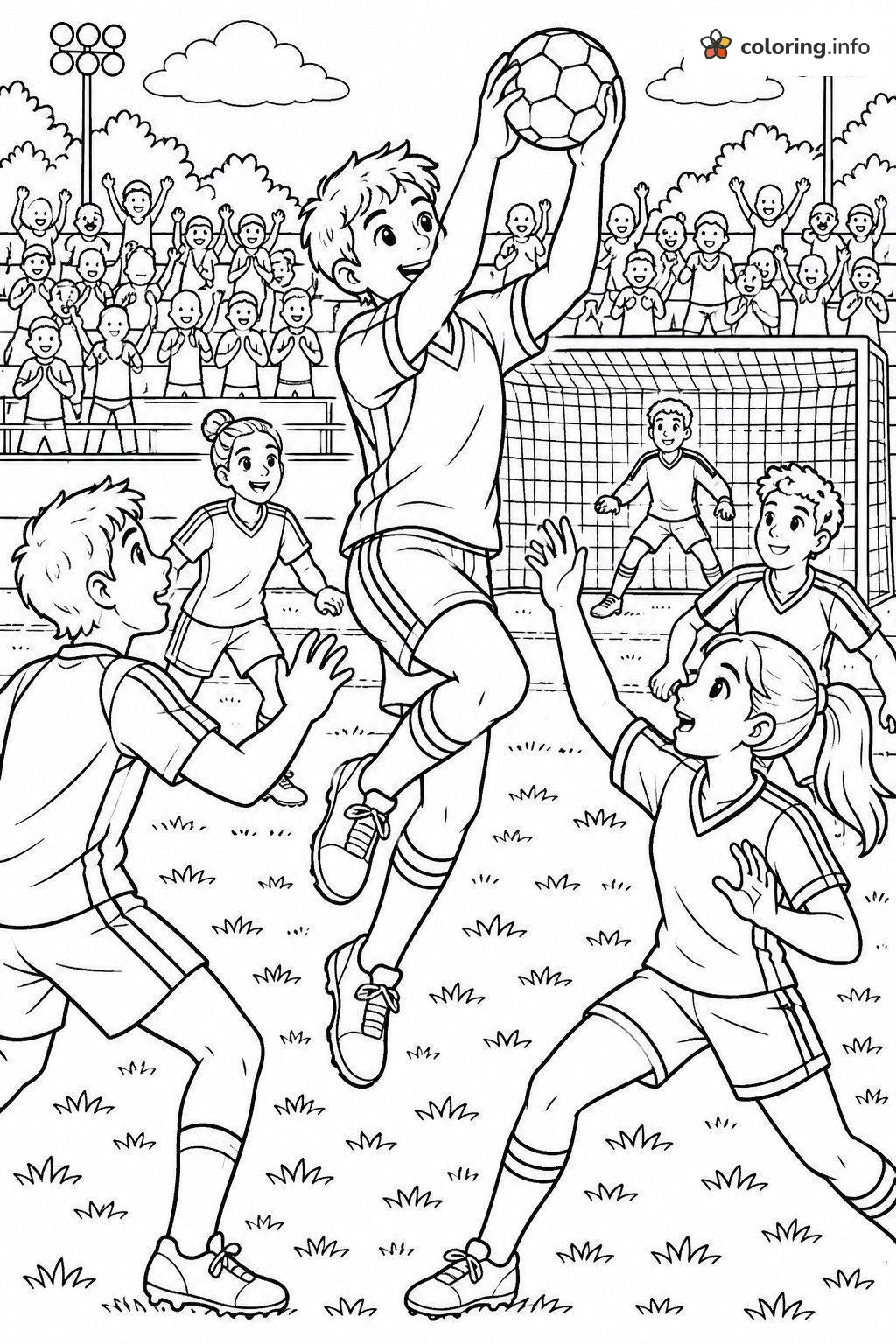 Descendants Soccer Match with a Leaping Ball Catch coloring page Descendants Soccer Match with a Leaping Ball Catch coloring page