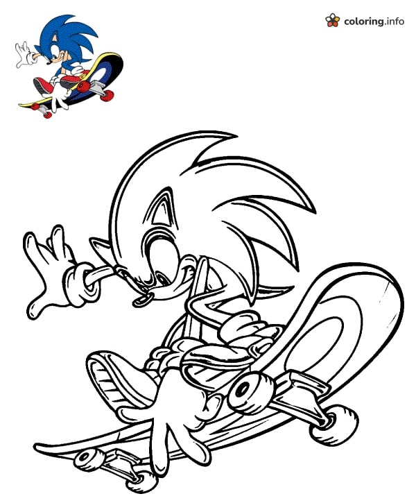 Skateboard Trick With Sonic the Hedgehog coloring page Skateboard Trick With Sonic the Hedgehog coloring page
