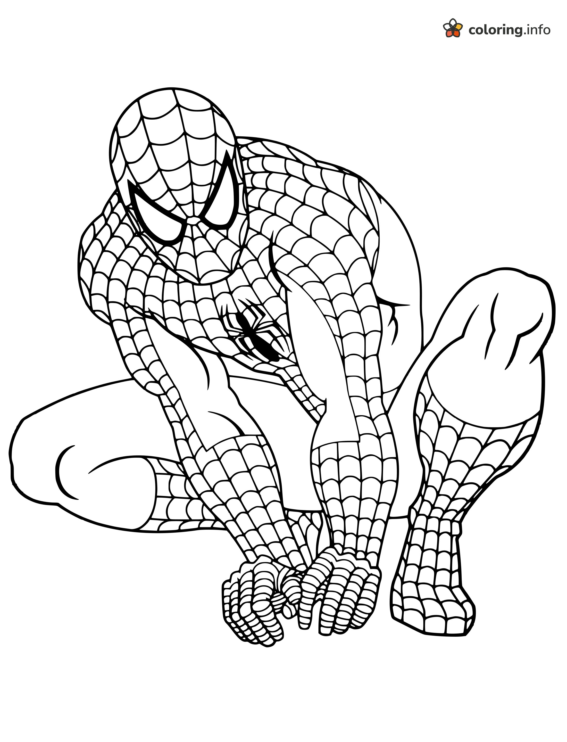 Watchful Spider-Man Crouched Near the Ground coloring page Watchful Spider-Man Crouched Near the Ground coloring page