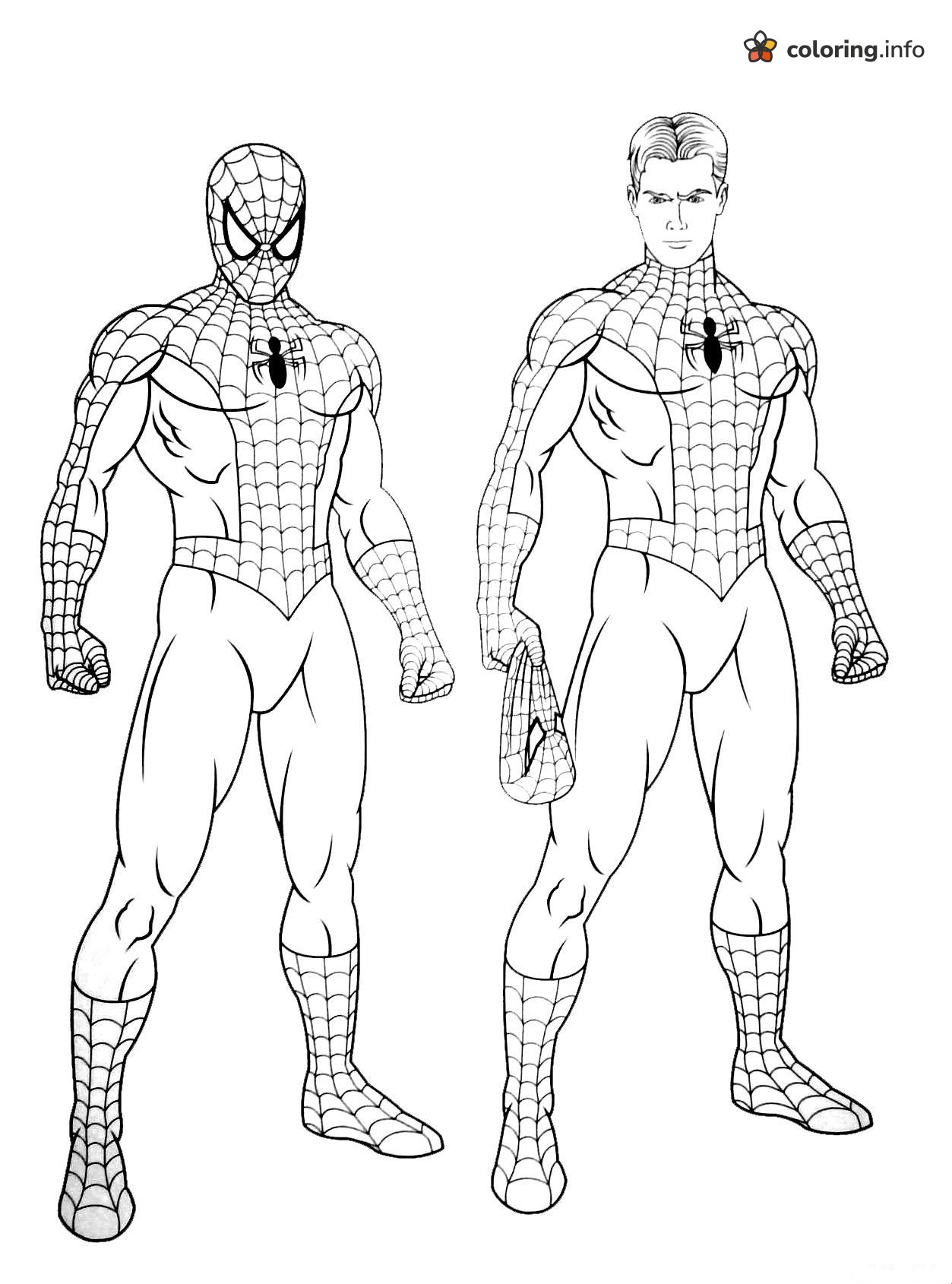Masked and Unmasked Spider-Man Side by Side printable coloring page Masked and Unmasked Spider-Man Side by Side printable coloring page