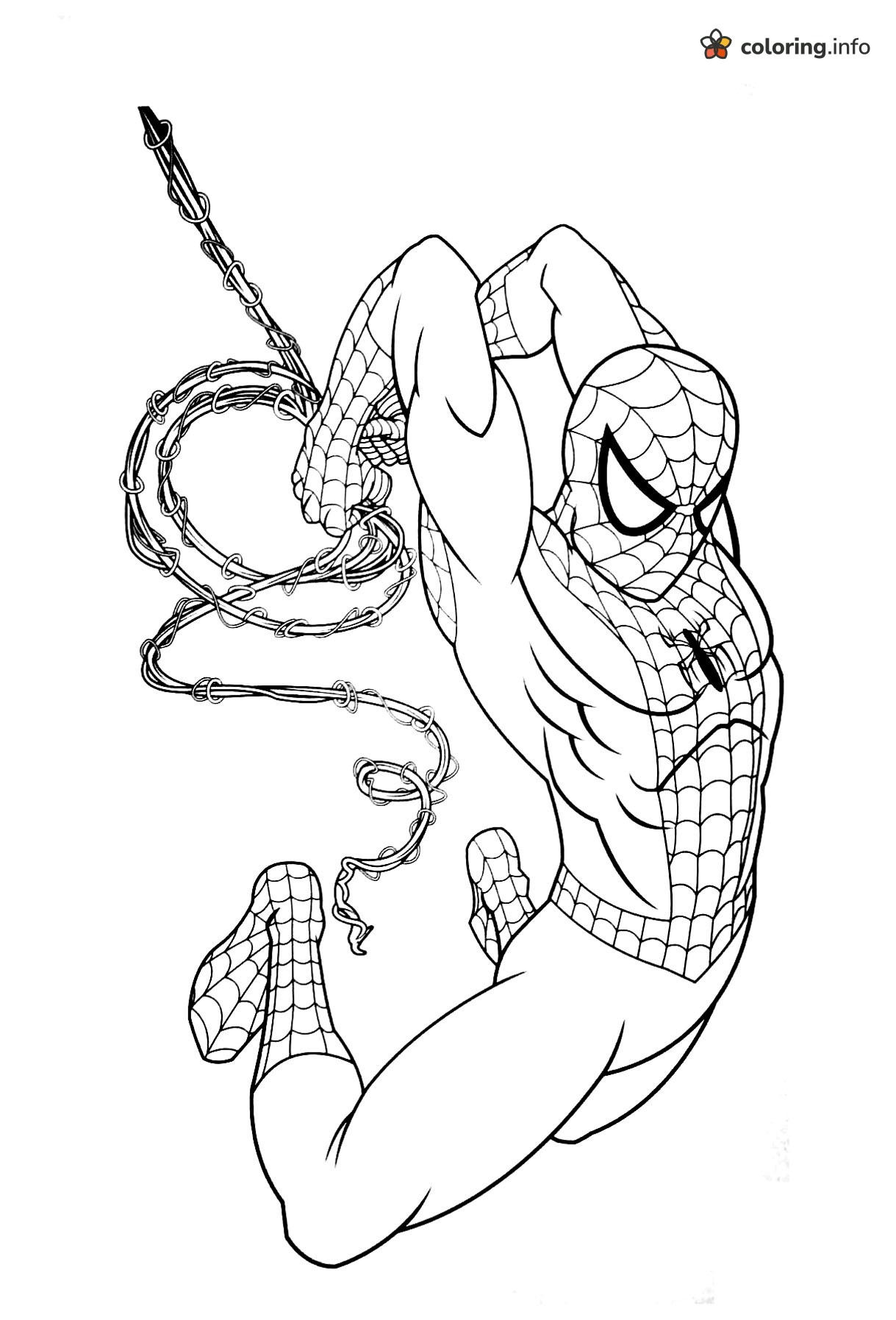 Marvel Spider-Man Mid-Swing on a Twisty Web Line coloring page Marvel Spider-Man Mid-Swing on a Twisty Web Line coloring page