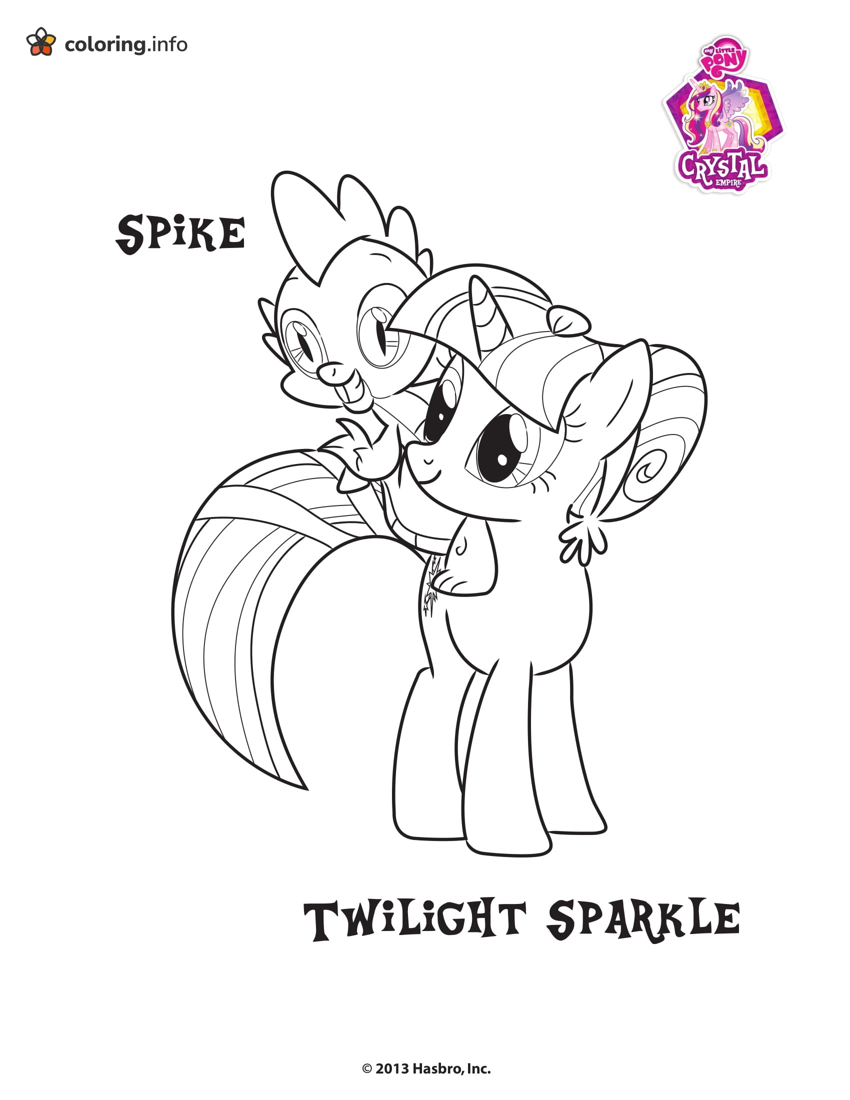 Spike Riding Along on Twilight, My Little Pony Pals coloring page Spike Riding Along on Twilight, My Little Pony Pals coloring page
