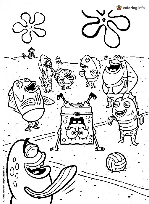 Handstand Fun with SpongeBob SquarePants and Laughing Fish coloring page Handstand Fun with SpongeBob SquarePants and Laughing Fish coloring page