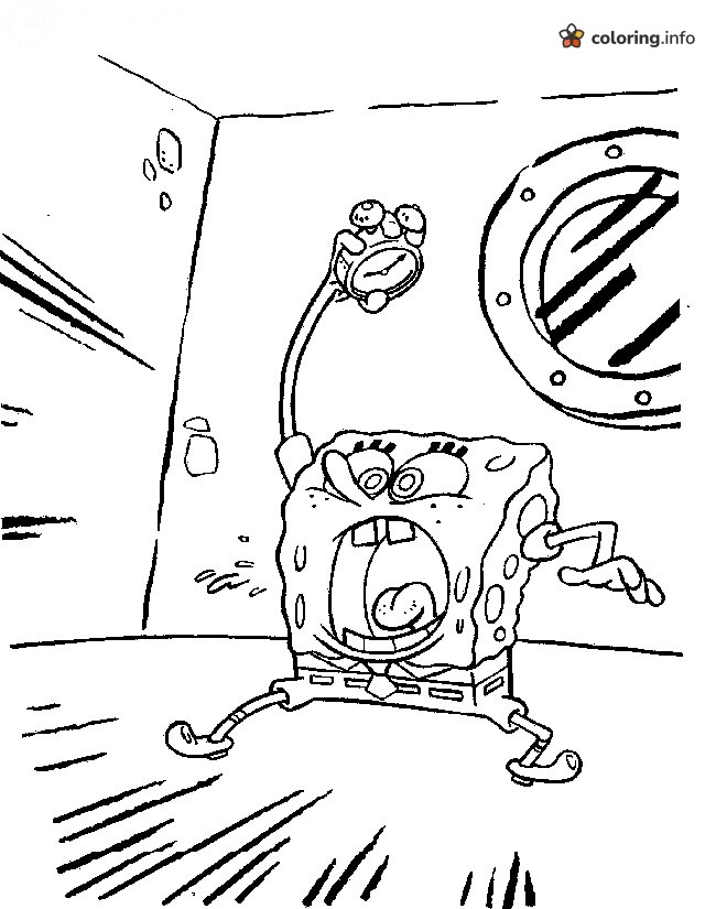 Alarm Clock Shouting Scene with SpongeBob SquarePants printable coloring page Alarm Clock Shouting Scene with SpongeBob SquarePants printable coloring page