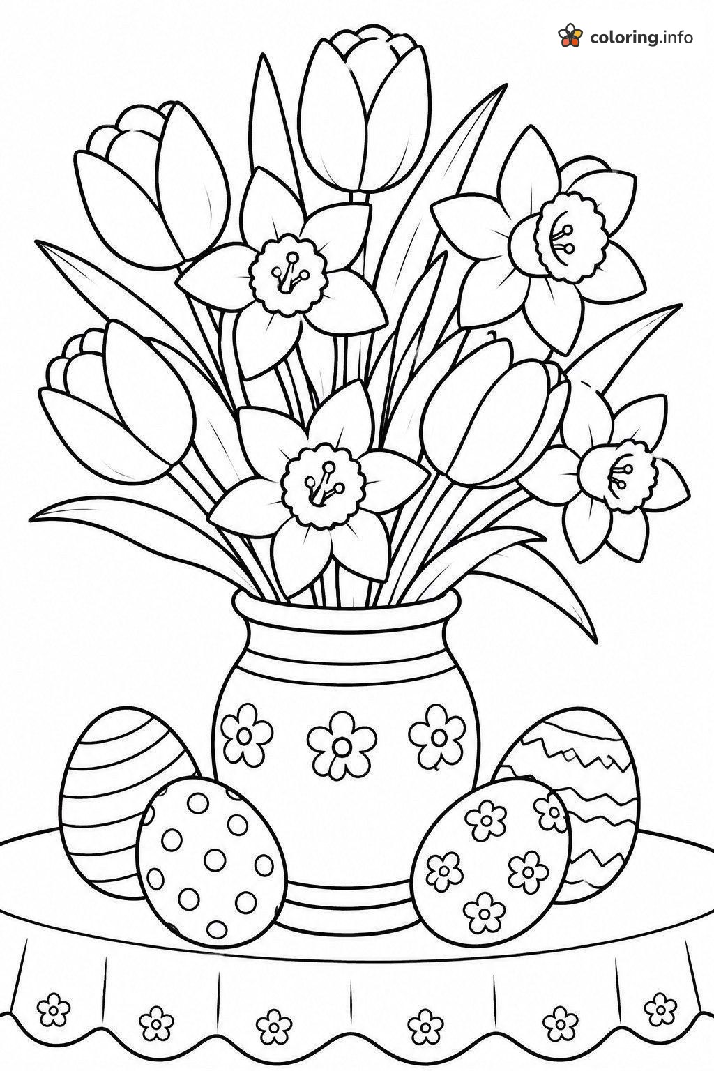 Vase of Tulips and Daffodils with Easter Eggs Page coloring page Vase of Tulips and Daffodils with Easter Eggs Page coloring page