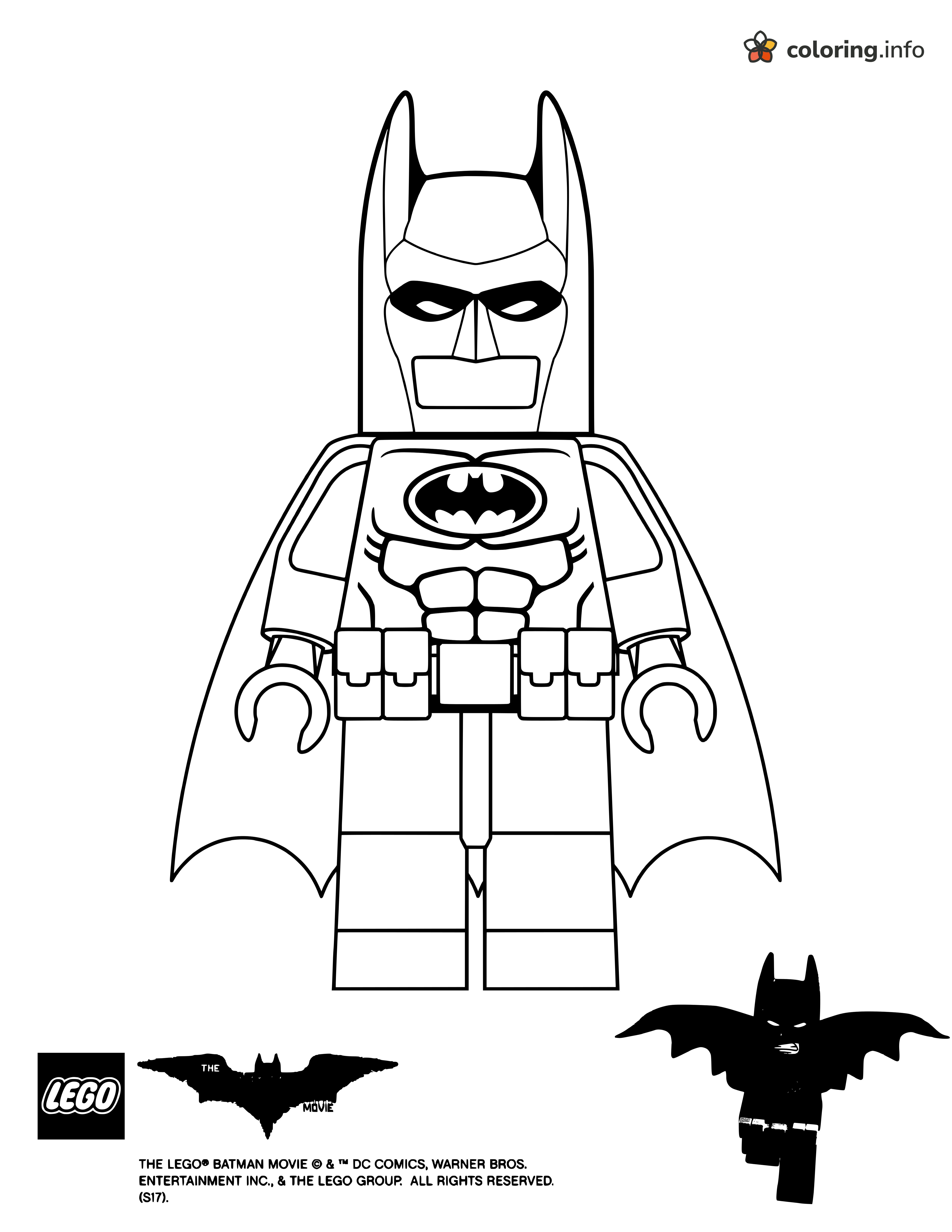 Front-Facing Lego Batman Minifigure With Bat Emblem and Cape printable coloring page Front-Facing Lego Batman Minifigure With Bat Emblem and Cape printable coloring page