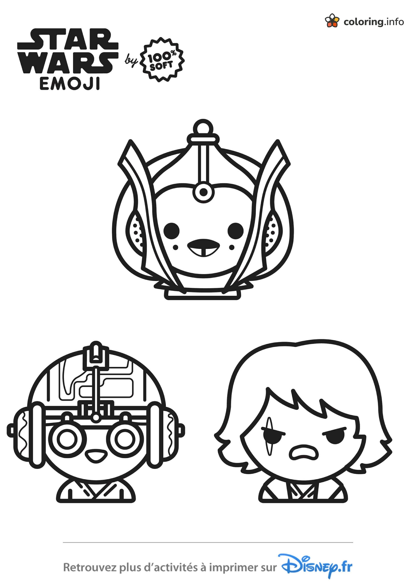 Three Chibi Emoji Faces From Star Wars Including Anakin coloring page Three Chibi Emoji Faces From Star Wars Including Anakin coloring page