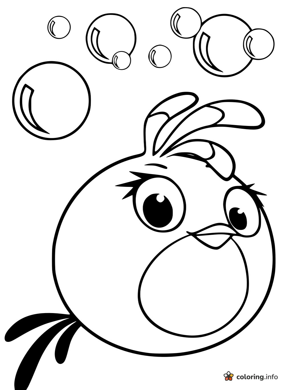 Stella the Angry Bird Watching Floating Bubbles coloring page Stella the Angry Bird Watching Floating Bubbles coloring page