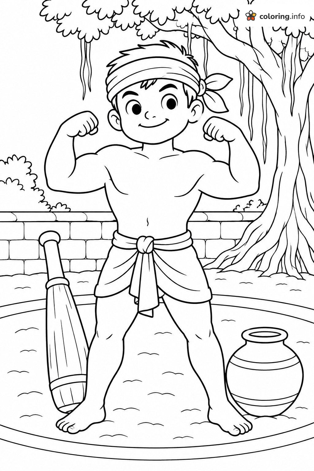 Flexing Muscles in the Wrestling Pit, Chhota Bheem Coloring Page Flexing Muscles in the Wrestling Pit, Chhota Bheem Coloring Page