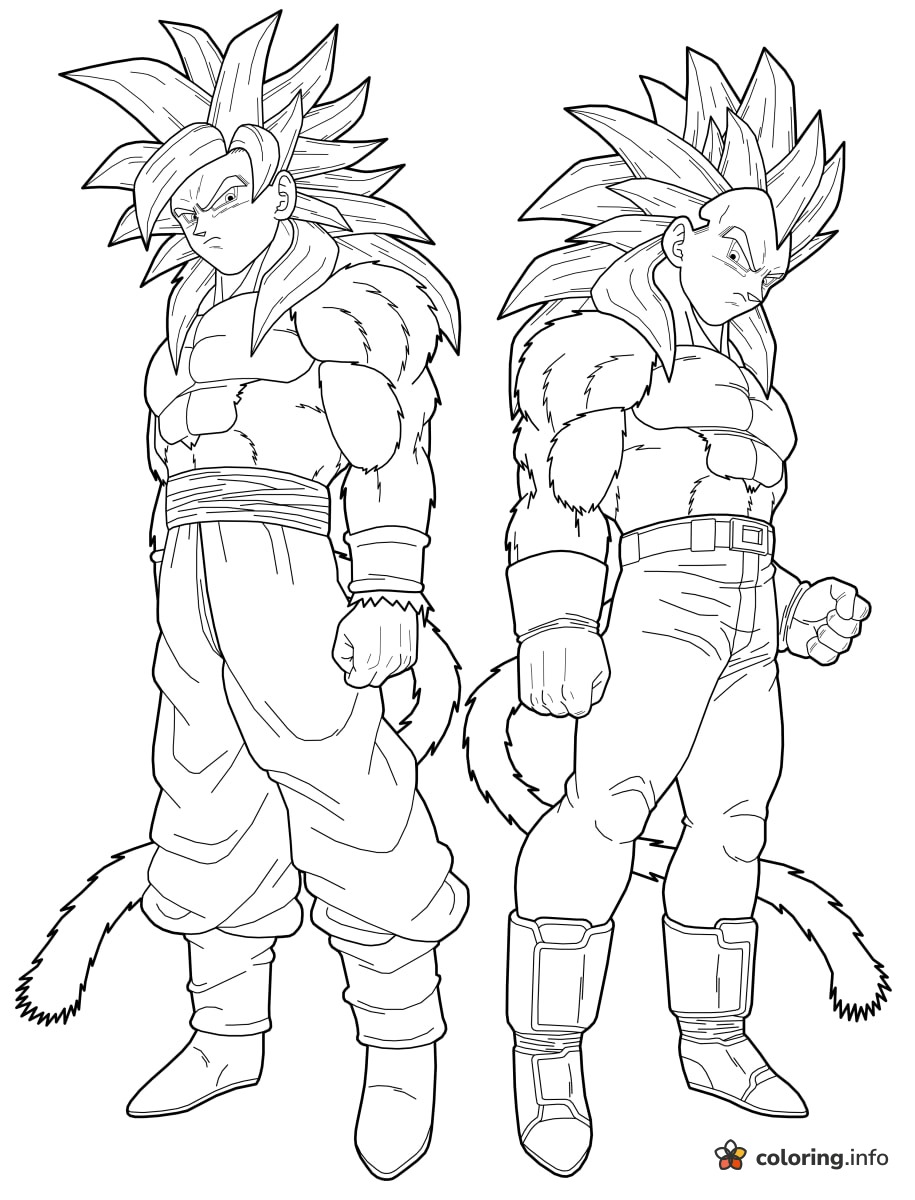 Goku and Vegeta as Super Saiyan 4, Dragon Ball Z Duo coloring sheet Goku and Vegeta as Super Saiyan 4, Dragon Ball Z Duo coloring sheet