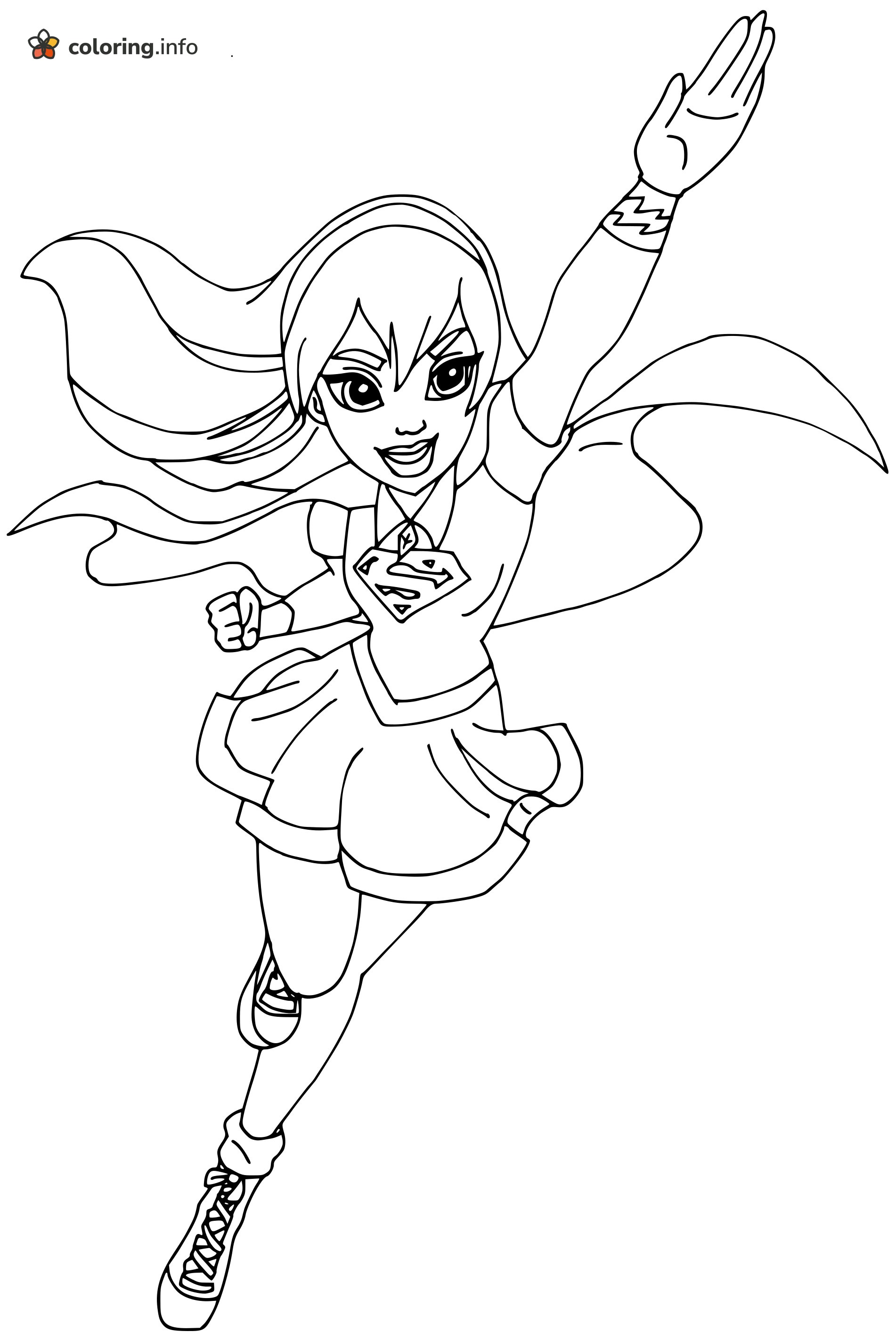 Flying Supergirl With Raised Arm, DC Super Hero Girls Coloring Page Flying Supergirl With Raised Arm, DC Super Hero Girls Coloring Page