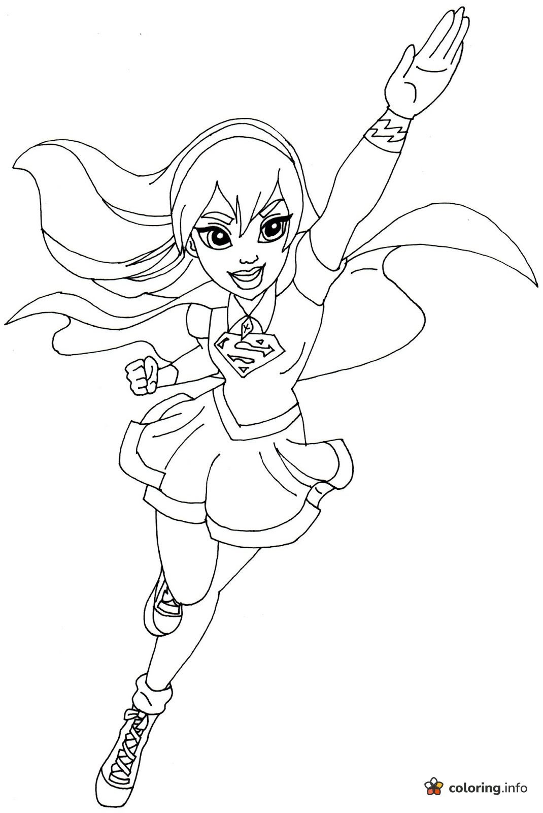 Young Supergirl Soaring in DC Super Hero Girls Style coloring page Young Supergirl Soaring in DC Super Hero Girls Style coloring page