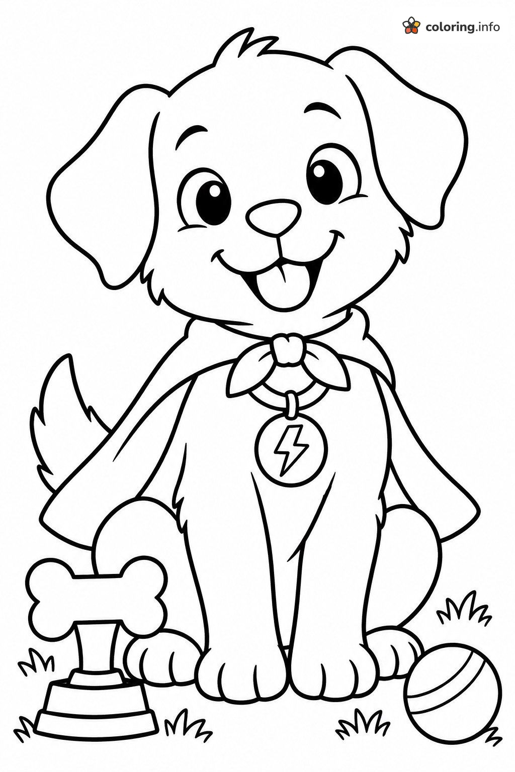 Caped Puppy Hero With Lightning Tag, Marvel Fun coloring sheet Caped Puppy Hero With Lightning Tag, Marvel Fun coloring sheet