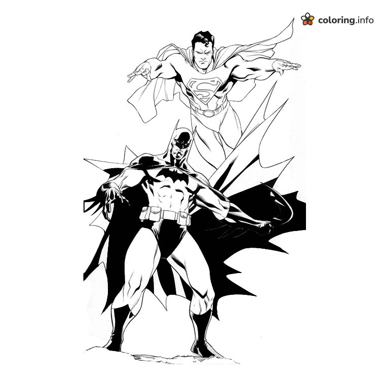 Superman Floating Over Batman on Rocky Ground coloring sheet Superman Floating Over Batman on Rocky Ground coloring sheet