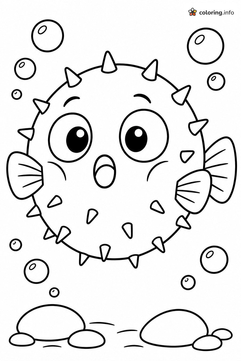 Pufferfish With Spikes Looking Surprised, Sea Animals (General) Fun coloring page Pufferfish With Spikes Looking Surprised, Sea Animals (General) Fun coloring page