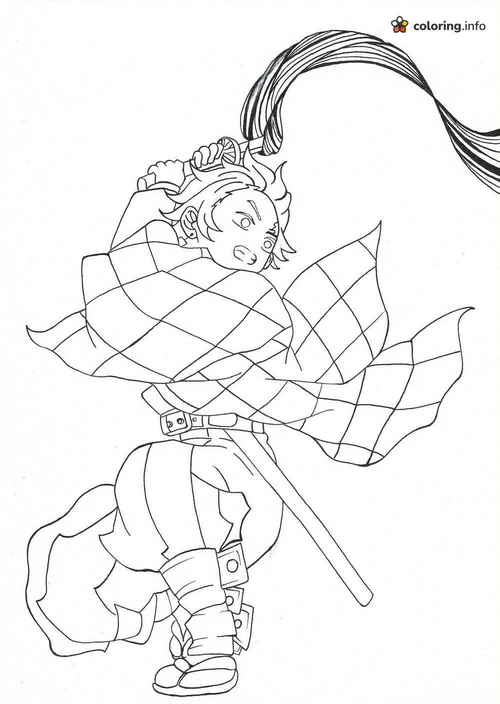 Leaping Tanjiro Sword Swing, Demon Slayer Action Page coloring page Leaping Tanjiro Sword Swing, Demon Slayer Action Page coloring page